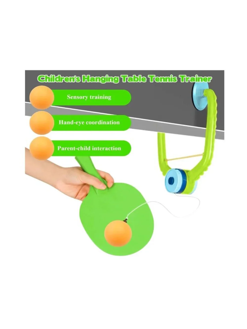 Children's Hanging Table Tennis Trainer With Adjustable Rope, 2 Paddles, 6 Balls